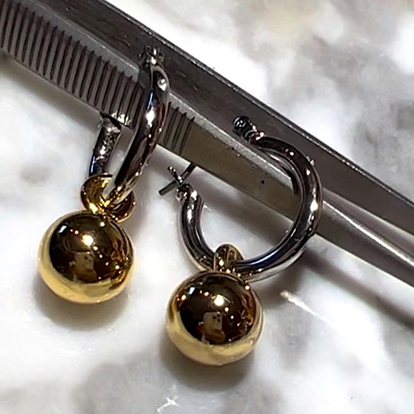 Silver hoop earrings with Gold Balls Dangle Hoops Perfect two tone earrings! - Picture 8 of 16